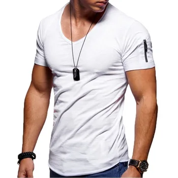 Pánske T-shirt Európskych a Amerických zahraničného obchodu pánske V-neck farbou veľké bežné krátke rukávy T-shirt