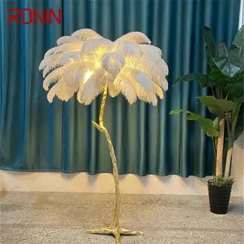 RONIN Nordic Vintage Poschodí Lampa Moderného Kreatívneho Mosadz Jednoduché LED Pierko Stojí Svetlo pre Domáce Obývacia Izba, Spálňa Decor
