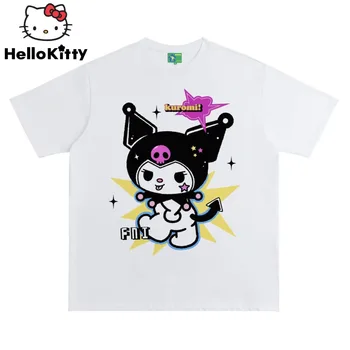 Sanrio Kuromi Páry Oblečenie Americký Štýl Krátky Rukáv T-shirt Pre Mužov, Ženy Móda Voľné Tees Y2k Harajuku Streetwear Topy