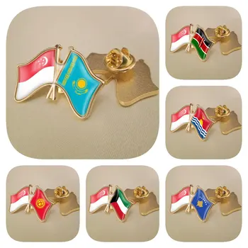 Singapur a Kazachstan Keňa Kiribati Kosove Kuvajt Kirgizsko Dvakrát Prešiel Priateľstvo Vlajky Brošne Preklopke Kolíky Odznaky