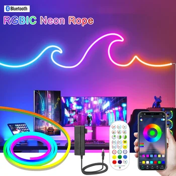 Smart Bluetooth RGBIC Neon Led Pás 5M 10M 12V Nepremokavé RGB IC Farebný Led, Neónové svetlo, Hudbu, Synchronizovať Bary Herné Izba Dekor