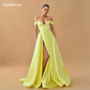 Smileven Žltá Formálne Večerné Šaty Riadok Ramena Príležitosti Šaty Strane Split Party Šaty šaty de soiré 2023