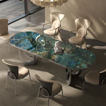 Taliansky mramor, luxusné kamenné dosky kovové jedálenský stôl luxusný moderný minimalistický villa domov obdĺžnikový mikrokryštalický jedálenský kartu