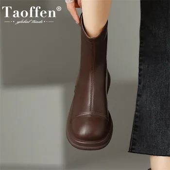 Taoffen pravej Kože Ženy Chelsea Boots Kolo Prst 2023 Nové Klasické Protišmykové Ploché Dámy Slip-on Elastické Topánky na Zips