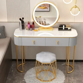 Toaletný Stolík Spálňa Márnosť Make-Up Tabuľky Zrkadlo Minimalistický Luxusná Toaletná Stolička Multi Funkcia Svetla Bielizníka Lampa Nábytok