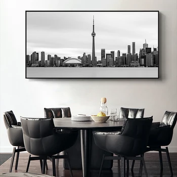 Toronto Panorámu Krajiny Wall Art Plagáty a Vytlačí Čiernej a Bielej Toronto Výhľad na Mesto Plátne Obrazy Umenie Fotografie Domova