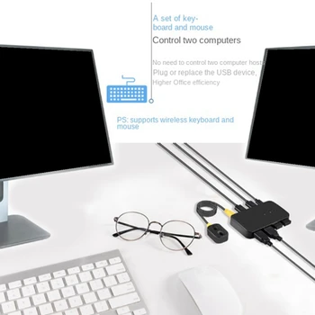 USB Switcher Zdieľané Controller Hub Adaptér USB 2 Vstup 4 Výstup vhodný Pre Notebook, Tlačiareň, Klávesnica, Myš, Monitor