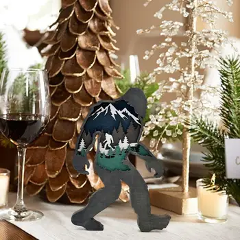 Vianočné 3D Savage Ploche Ornament Masívneho Dreva Prírody Štýl Duté Horských Lov Lesnej Wild Man Socha Figúrka Tabuľka Dekor