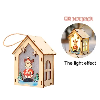 Vianočné Malý Drevený Dom Svetlá Snehu Dom Ozdoby na Vianočné stromčeky Detí Darčeky Crystal Perličiek Opony Záclony