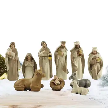 Vianočné Miniatúrne Figúrky 10pcs Prenosné Vianočné Betlehemy Obrázok Nastaviť Pružný Krista Narodenie Ježiša Ozdoby