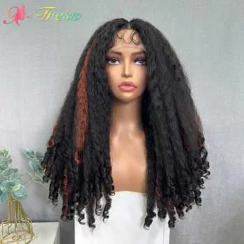 X-KADER Afro Kučeravé Syntetické Vlasy Čipky Dopredu Parochňu pre Čierne Ženy Zázvor Upozorniť na Každodenné Použitie, žiaruvzdorné Priemerná Veľkosť 20-palcový