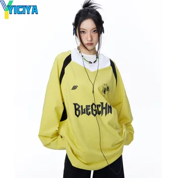 YICIYA T-shirt y2k zimné High street plodín Top ženy kórejský módne Nadrozmerné t-tričko s dlhými rukávmi vintage blúzky tričko tees