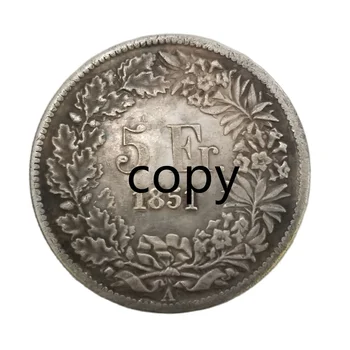 Švajčiarsko 1851 5 Frankov Strieborné Pozlátené Mince Domova Mince Šťastie Magic Zberateľských Mincí Vianočné Darčeky
