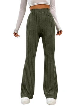 Ženy Vysoký Pás Horela Bežné Nohavice Jednofarebné Rebrovaný Bell Dna Elastický Bootcut Nohavice Streetwear