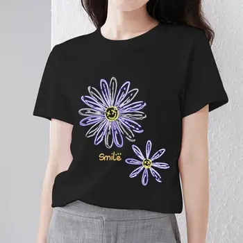 Žien okolo krku roztomilý kvet vzor fashion street Y2K oblečenie bavlna tlač série denne trend žien-krátke rukávy T-shirt